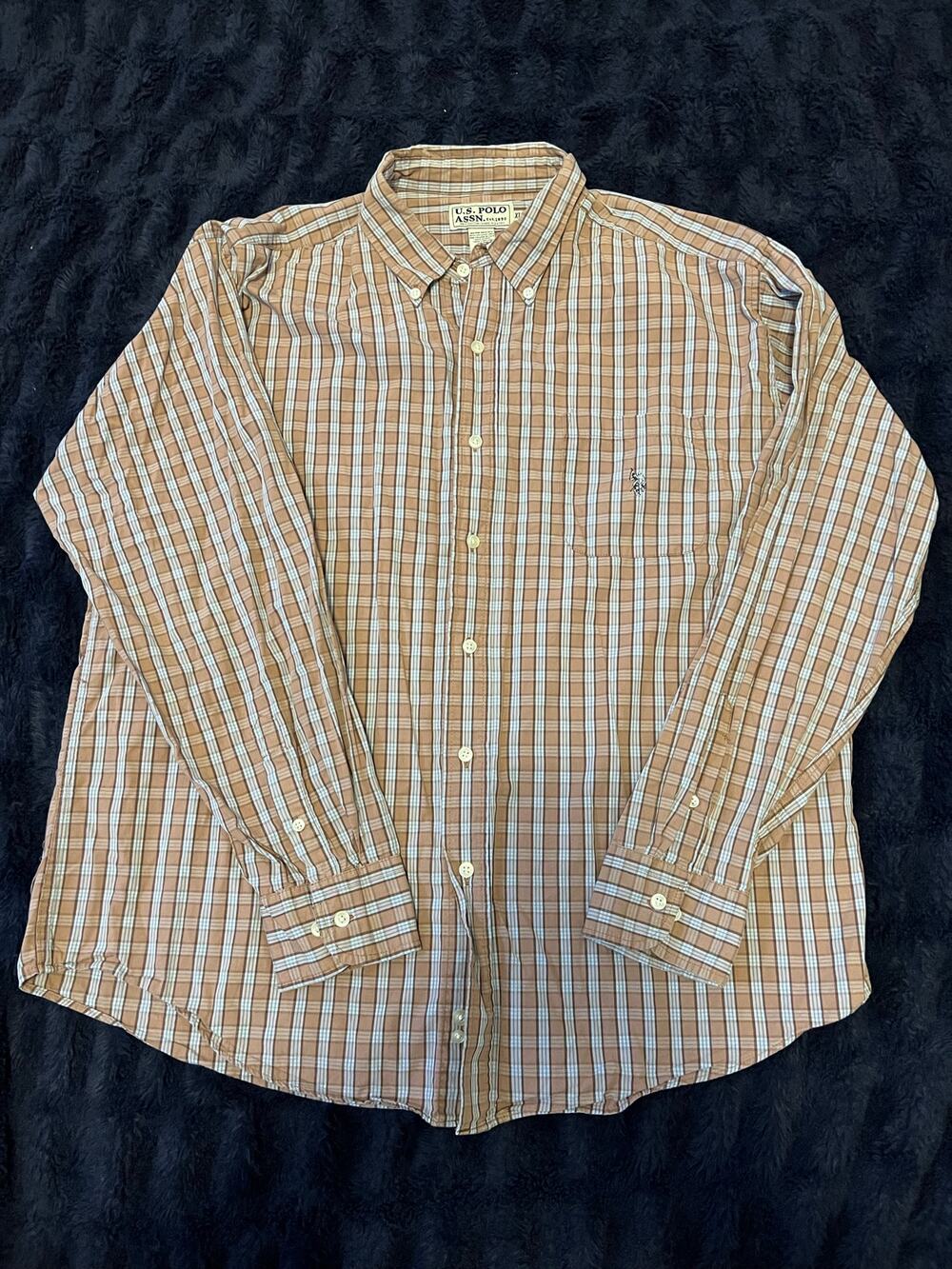 U.S. Polo Assn Men’s XL Brown Plaid Button Down Shirt Long Sleeve Cotton Casual